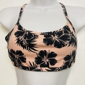 Victorias Secret PINK Bralette‎ Small Peach Black Hibiscus Floral Caged Strappy